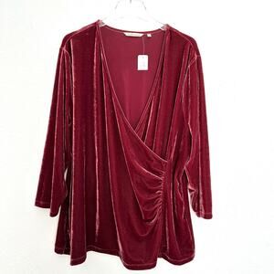 Soft Surroundings Velvet Alyssa Knit Top Women 3x‎ Burgundy 3/4 Sleeve Modest